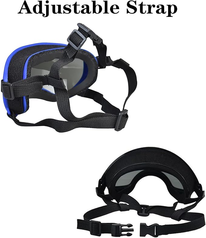 Soft Samll Dog Sunglasses Dog Goggles for Large Breed UV/Wind/Dust Protection Winproof Dog Puppy Sunglasses Pet Glasses Eye Wear with Adjustable Strap (Bule Frame & Bule Lens/Large)