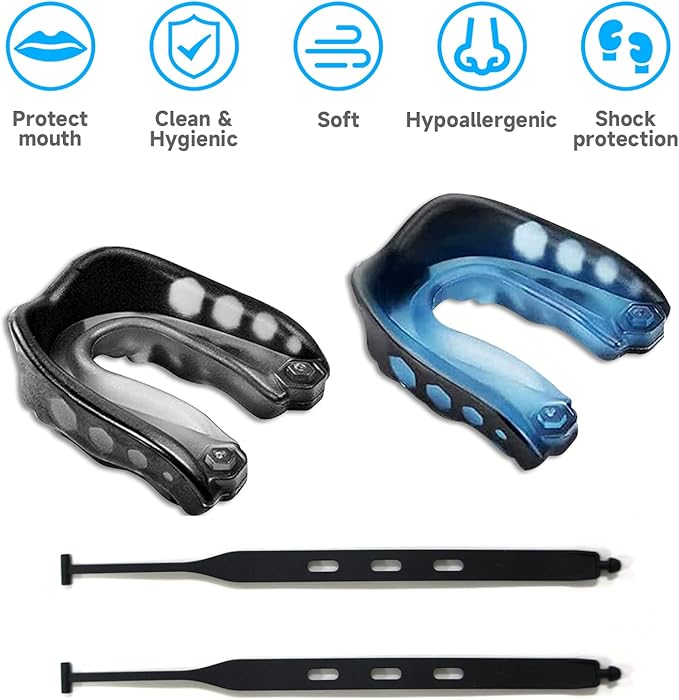 2 Pack Football Mouthguard,Kids Sport Mouth Guard,Youth Mouth Guard with Straps and Case, Kids MouthGuard for Football,Mouthpiece for MMA,Lacrosse,Basketball,Hockey,Boxing