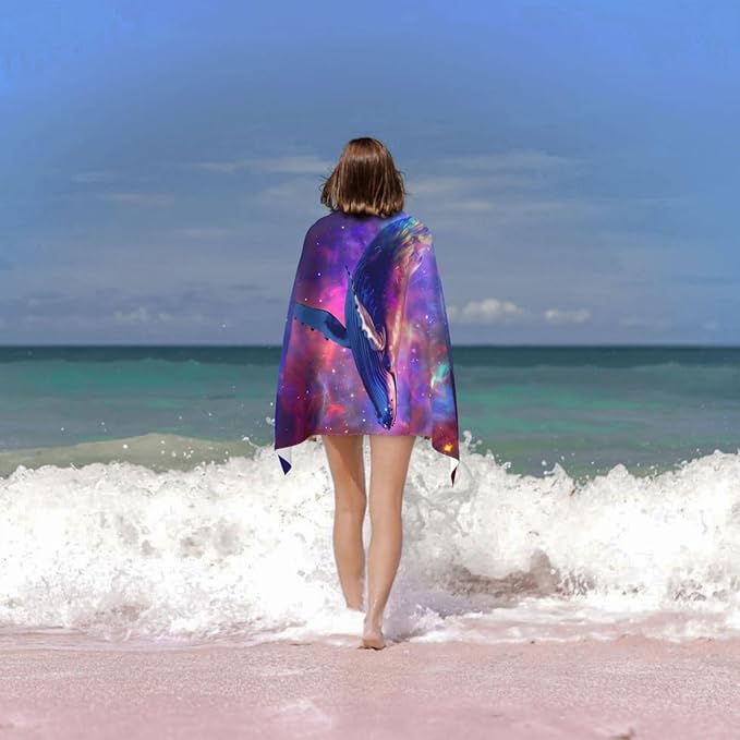 Cosmic Whale Beach Towel 31inx51in, Galaxy Whale Sand-Free Microfiber Bath Towel Ultra Soft Quick Dry Pool Towel Absorbent Towel Lightweight Towel for Swimming Bathroom Decor