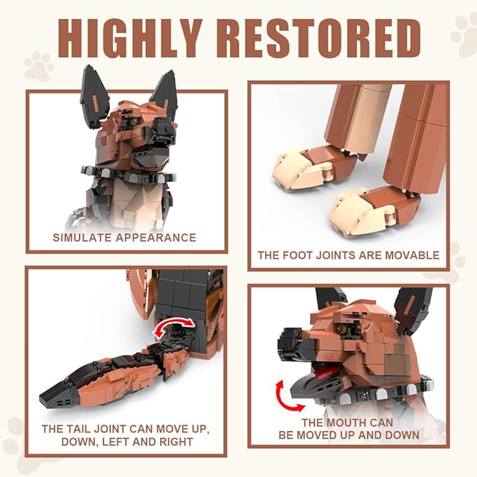 German Shepherd Dog Building Set,Movable Ears,Tail,Legs,Dog Building Block for Adults Kids,Boys and Girls,1235 pcs Animals Creator Building-Bricks Toy,Creative Gift for Dog and Animal Lovers