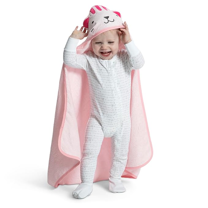 Delta Children Personalized Baby/Infant Hooded Bath Towel - Super Soft and Absorbent- Newborn Essential - Ideal Baby Registry/Shower Gift for Boys and Girls, Pink Cat