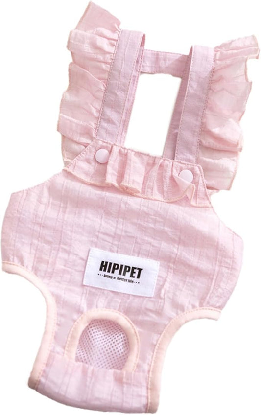 HDKUW Female Dog Diaper with Suspender, Washable Sanitary Pantie Reusable Puppy Sanitary Pants Pet Underwear Diapers Jumpsuits for Small Dogs Girl in Heat Period Pink M