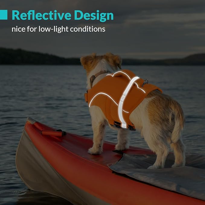 Queenmore Dog Life Vest for Swimming Boating, Adjustable Ripstop Dog Life Jacket, Doggy Lifesaver with Superior Buoyancy and Rescue Handle, Pet Swimming Vest for Medium Dogs（Orange,M）