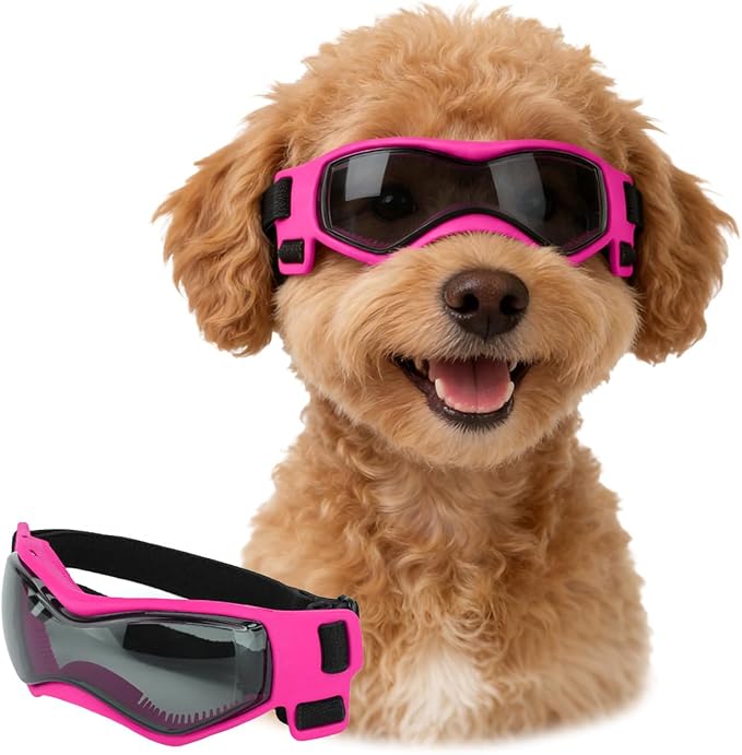 LESYPET Small Dog Sunglasses Dog Goggles UV Wind Dust Protection Pet Sunglasses Eye Protection for Outdoor Walking Riding, Pink S