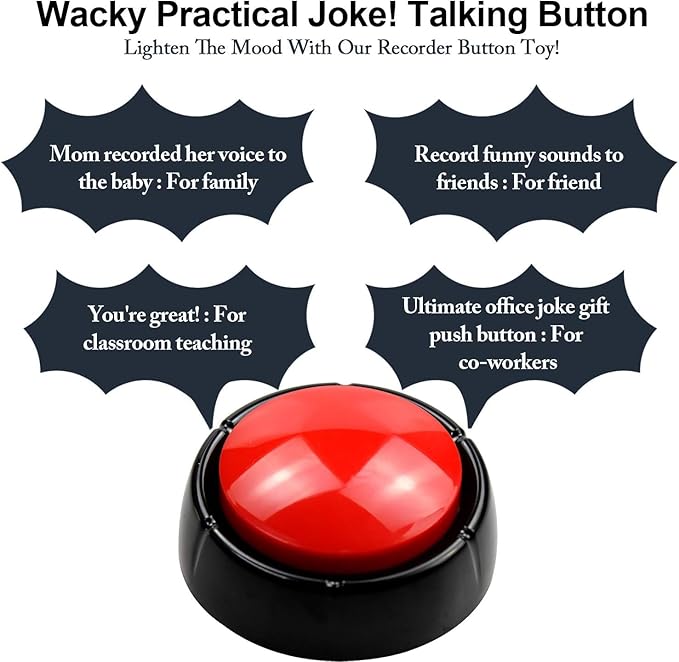 Recording Button - Funny Talking Dog Button for Pet Communication & Classroom Activities, Easy Record & Playback Sound Buttons, Office Toys with Multifunctional Voice Message Feature (Red)