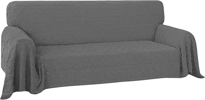 Easy-Going 80X133 inches Sofa Cover, Jacquard Velvet Oversized Couch Slipcover for 3 Cushion Couch, L Shape Sectional Covers for Dogs, Washable Sofa Blanket, Furniture Protector for Pets, Grey