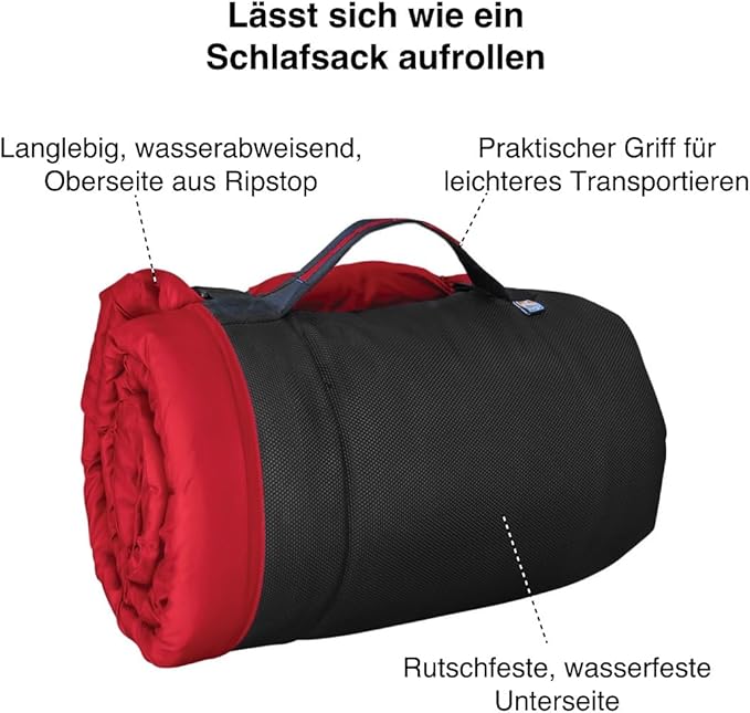 Kurgo Loft Wander Dog Bed - Travel-Friendly Comfort Roll - Durable Water Resistant Top - Microtomic Ripstop Material - Portable Bed Roll - Non-Slip Bottom - Chili Red - Medium