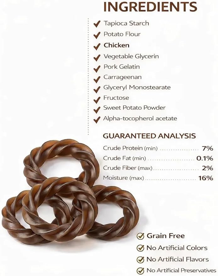 No Rawhide Puppy Teething Rings – Sweet Potato (8 Rings) Grain Free Rawhide Alternative Teething Treats for Puppies