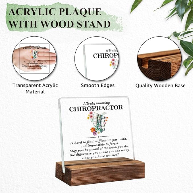 A Truly Amazing Chiropractor Acrylic Sign with Wood Stand, Chiropractic Sign Gifts, Funny Office Living Room Desk Plaque Decor for Spine Doctor, Spine PT Top Chiropractor Gifts
