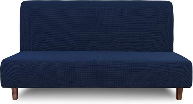 Easy-Going 100% Waterproof Futon Cover, Dual Waterproof Couch Cover for Futon, Stretch Jacquard Sofa Cover, Leakproof Furniture Protector for Kids, Pets, Dog and Cat (Medium, Navy)