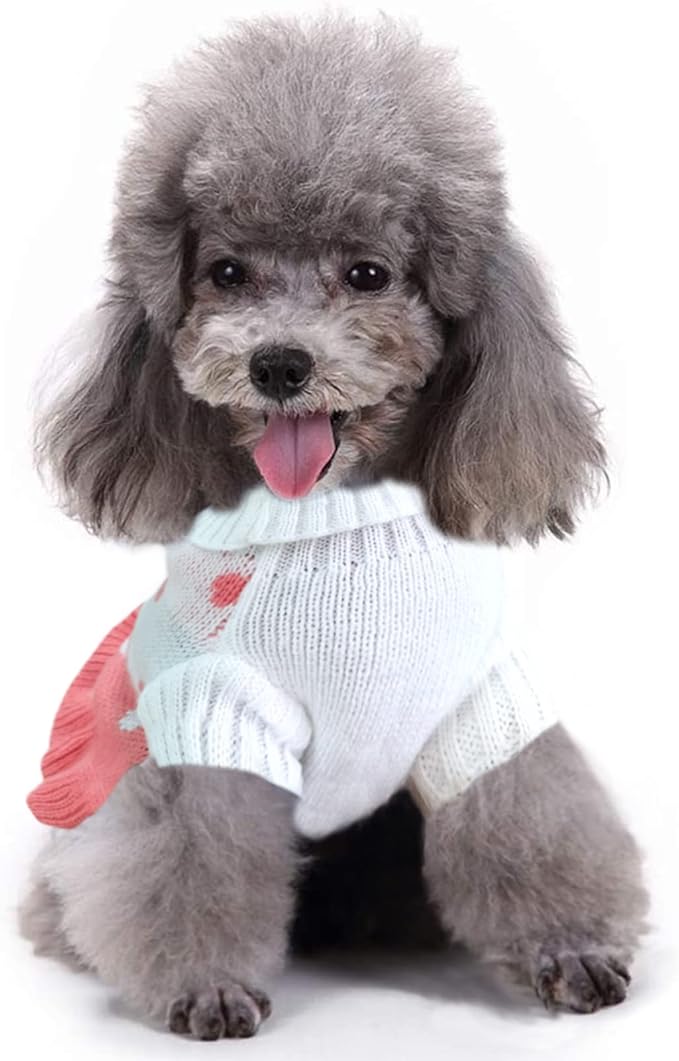 CHBORCHICEN Pet Dog Sweaters Classic Knitwear Turtleneck Winter Warm Puppy Clothing Cute Strawberry and Heart Doggie Sweater (L, Dress-Pink)