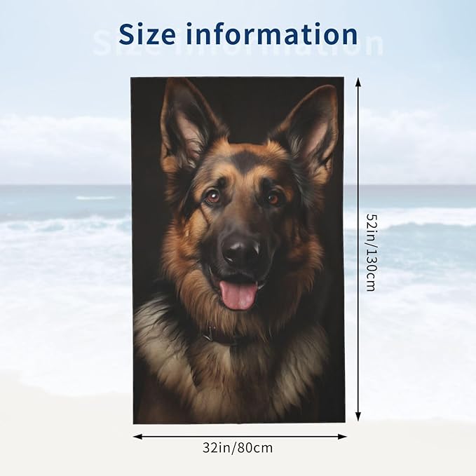 German Shepherd Beach Towel Dog Sand-Free Microfiber Bath Towel Ultra Soft Quick Dry Pool Towel Absorbent Towel Lightweight Towel Gifts for Outdoor Bathroom Swimming Decor 31inx51in