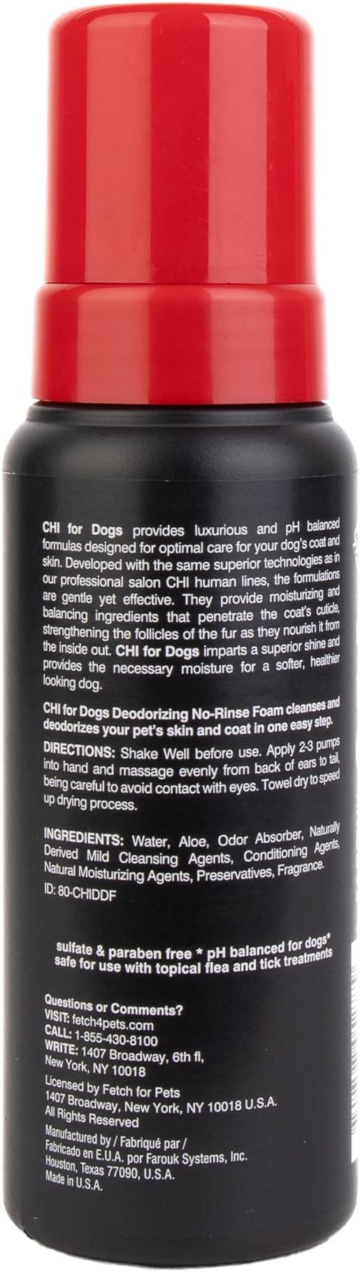 CHI for Dogs Deodorizing Waterless Foam Wash, No-Rinse Dry Shampoo for Dogs to Help Control Odor, Sulfate and Paraben Free, Waterless Pet Grooming, Pump Bottle, Made in The USA, 8 Fl Oz