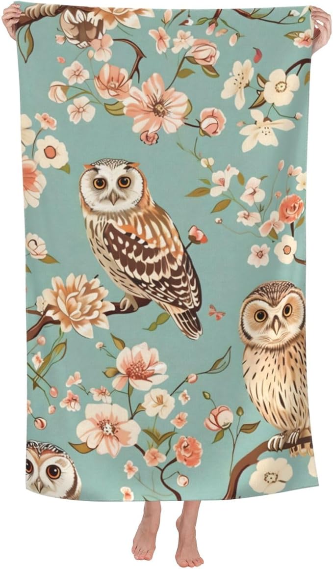 Cute Owl Beach Towel 31inx51in, Animal Sand-Free Microfiber Bath Towel Ultra Soft Quick Dry Pool Towel Absorbent Towel Lightweight Towel for Swimming Bathroom Decor