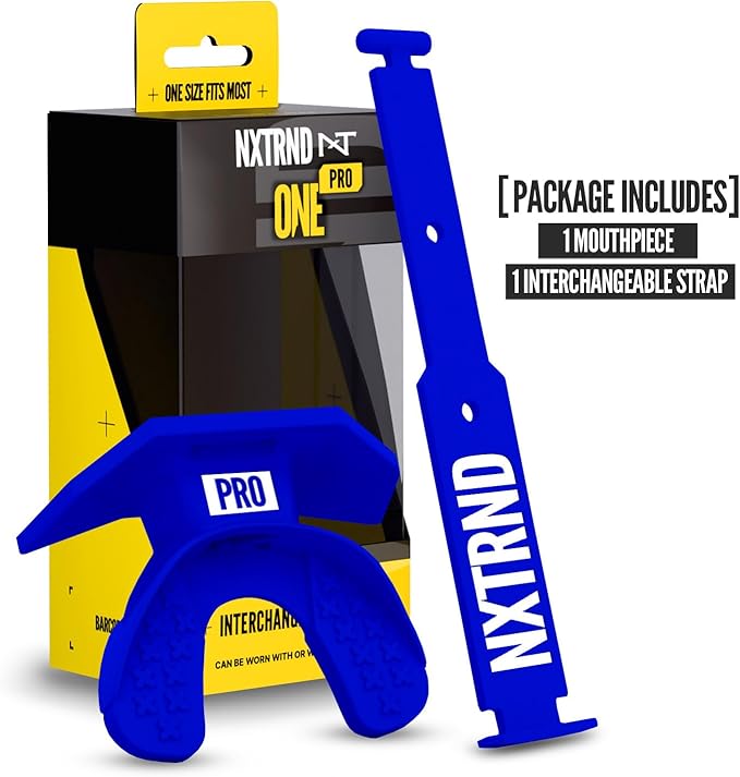 Nxtrnd One Pro Football Mouth Guard, Interchangeable Strap, Fits Adult & Youth (Blue)