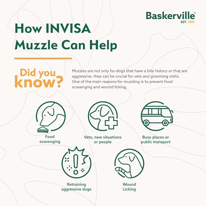 Baskerville INVISA Basket Dog Muzzle - Patented Humane Design with Facial Visibility, Padded Nose Band, Dog can Pant and Drink, Prevents Biting and Scavenging. Muzzle for Small Dogs (Size 2)