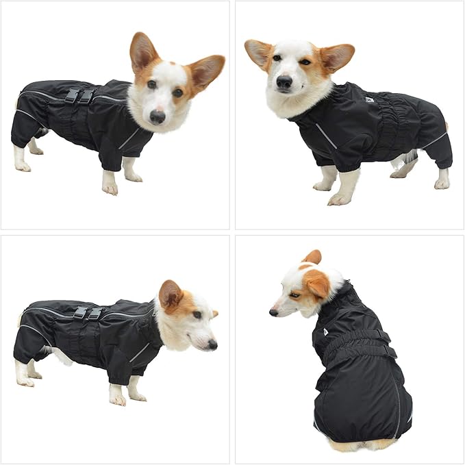 Lovelonglong Waterproof Dog Raincoat – 4-Leg Full Body Dog Rain Suit with Reflective Strips & Leash Opening, Outdoor Dog Jacket for Rainy Weather