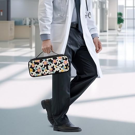 Gomyblomy Daisy Cow Print Stethoscope Case for Nurse and Doctors, Fit for Most Stethoscopes, Large Stethoscope Holder Organizer Bag for Medical Accessories, Shockproof