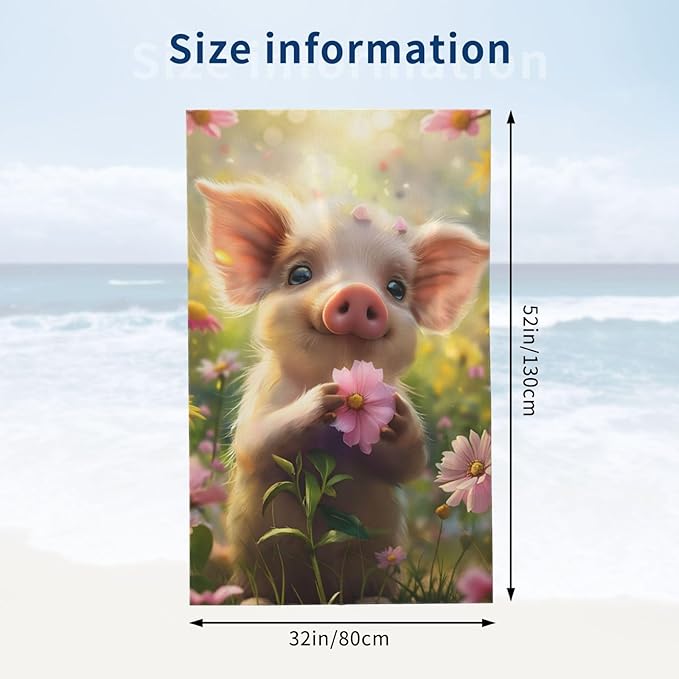 Piglet Beach Towel 31inx51in, Cute Farm Animal Sand-Free Microfiber Bath Towel Ultra Soft Quick Dry Pool Towel Absorbent Towel Lightweight Towel for Swimming Bathroom Decor