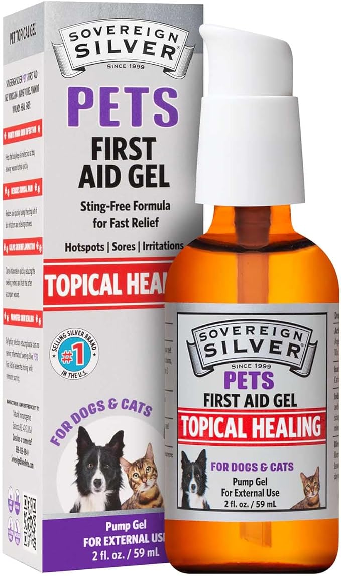 Sovereign Silver Pets First Aid Gel - Topical Skin Care Gel for Dogs and Cats with Pump, Argentum Metallicum - 2 fl oz (59mL)