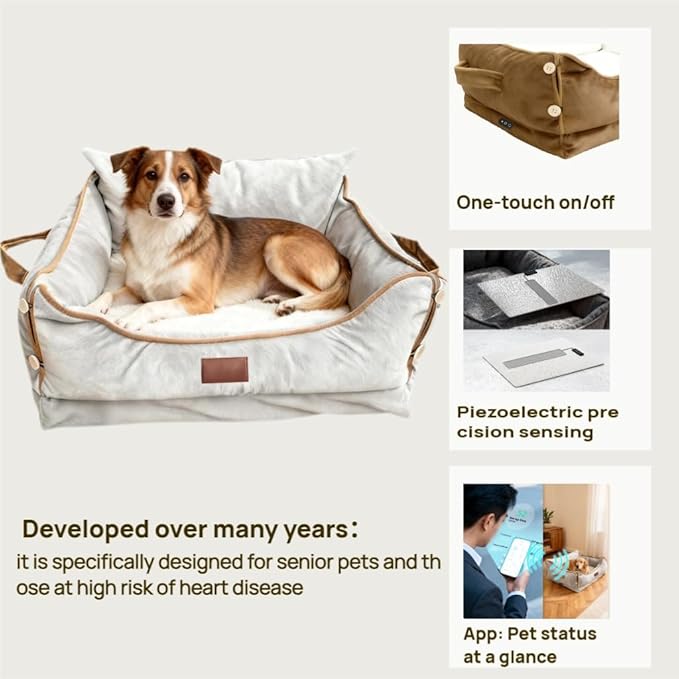 Smart Pet Bed with Health Monitoring System, Gray Orthopedic Dog Sofa, Digital Display, Heart Rate Detection, Sleep Tracking, Cloud Connected (Gray, Medium)