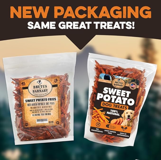 BRUTUS & BARNABY Sweet Potato Dog Treats- No Additive Dehydrated Sweet Potato Fries, Grain Free, Gluten Free and No Preservatives Added (2lb)