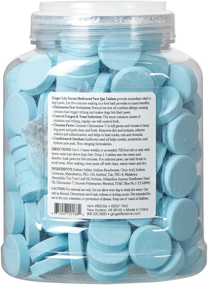 Ginger Lily Farms Dog & Pet Formula Medicated Paw Spa Tablets, 100% Pet Safe & Cruelty-Free, 165-Count
