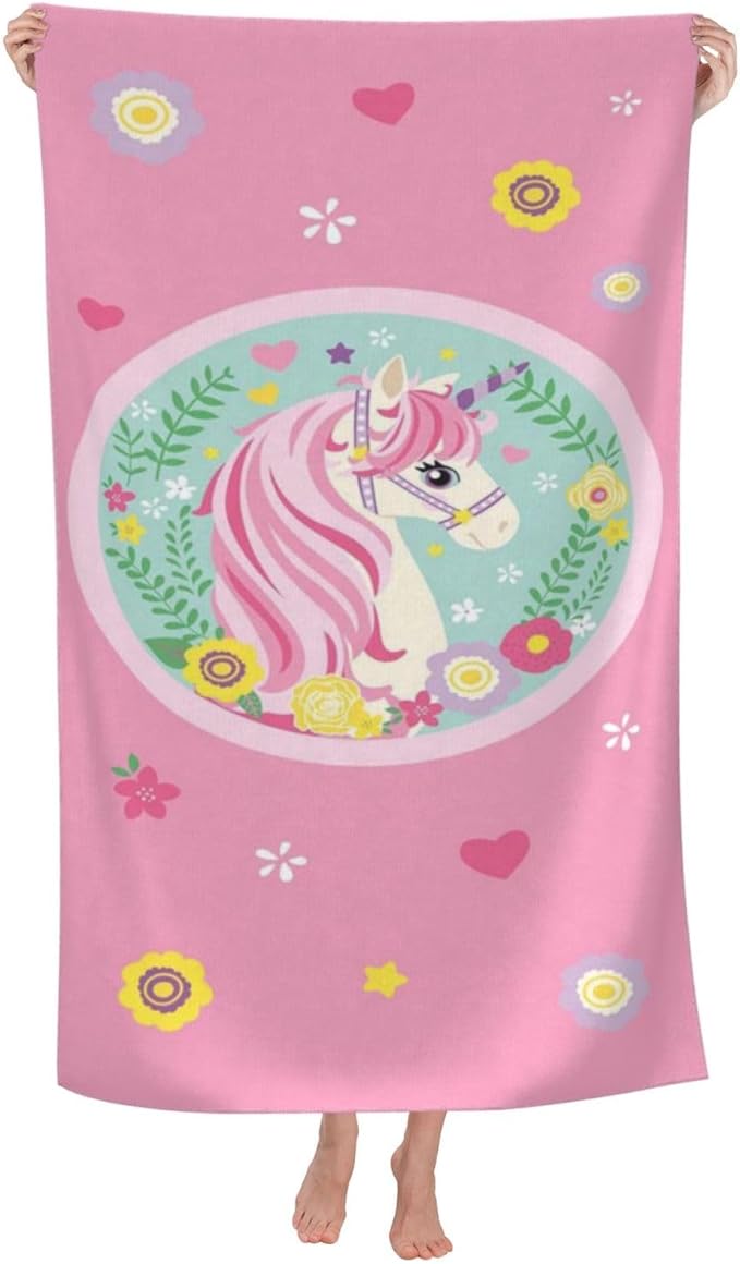 Cute Unicorn Beach Towel for Kids/Girls/Toddler/Baby, Personalized Microfiber Beach Towels Bulk, Quick Dry Beach Towel for Pool, Lightweight Bath Towels Oversized Clearance 30"x 60"