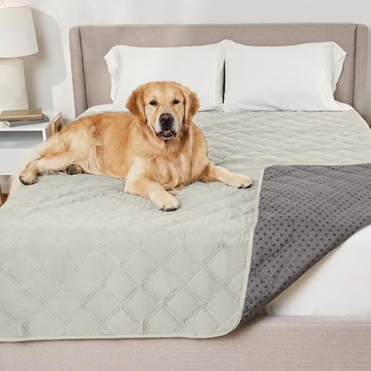 GORILLA GRIP Waterproof Bed Cover for Dogs, 82x82, Gripped Slip Resistant Backing, Leak Proof Washable Dog Blanket Covers Sofa, Couch, Sectional, Crate, Car, RV Seats, Pet Puppy Essentials Light Taupe