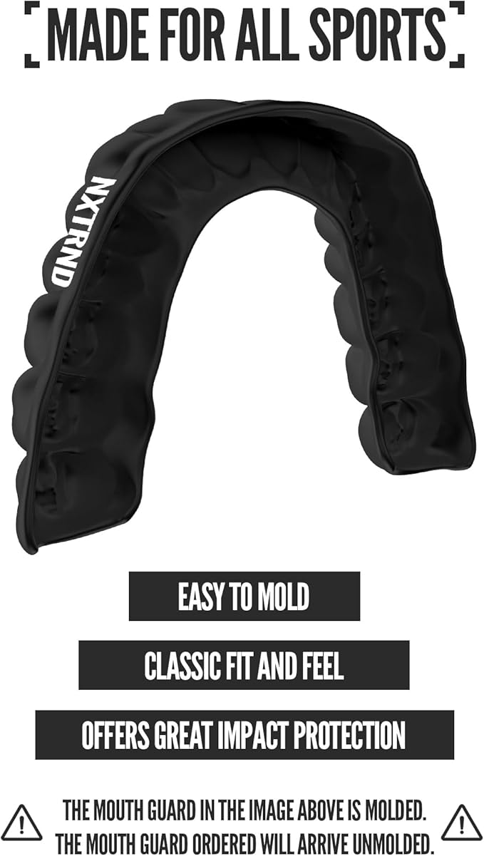 2 Pack Nxtrnd Classic Mouthguard, Custom Fit Sports Mouthpiece for Football, Boxing, MMA, Basketball, Hockey, Lacrosse, Youth & Adult (Black)