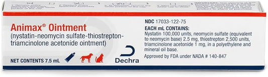 Animax® Ointment (nystatin-neomycin sulfate-thiostrepton-triamcinolone acetonide Ointment) 7.5 mL Tube for Dogs and Cats