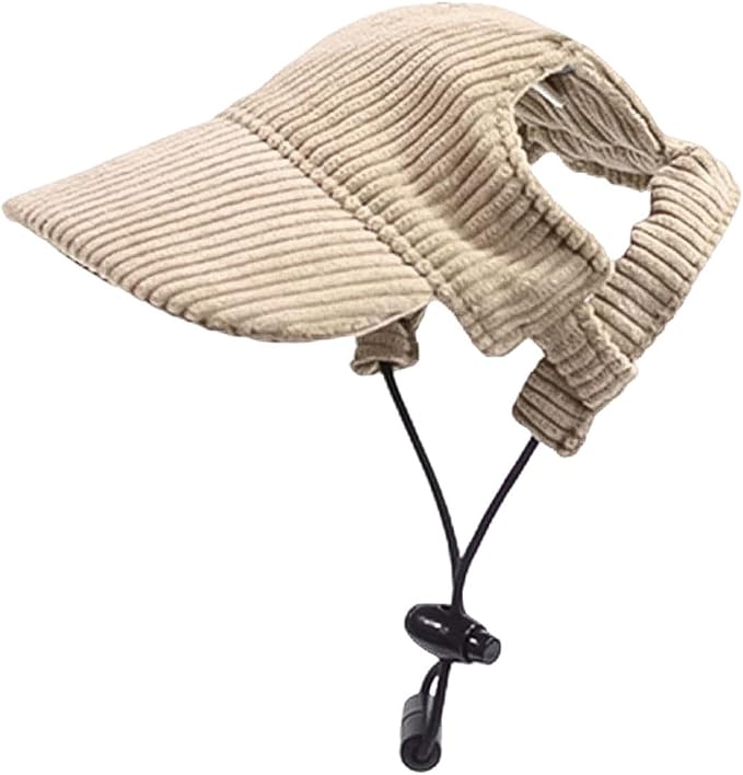 Dog Baseball Cap, Dog Cat Summer Beach Visor Hat with Ear Holes, Adjustable Puppy Sunbonnet Headdress (Khaki, Medium)