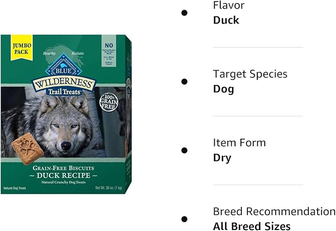 Blue Buffalo Wilderness Trail Treats High Protein Grain Free Dog Biscuits Crunchy Dog Treats, Duck Recipe, 36-oz Box (Pack of 3)