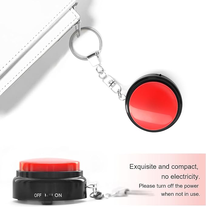 Recordable Talking Button with Keychain, 20s Voice Recording Time Sound Button Answer Buzzers Funny Buttons Record Your Own Words Also Used for Dog Training - Red and Black (Battery Included)