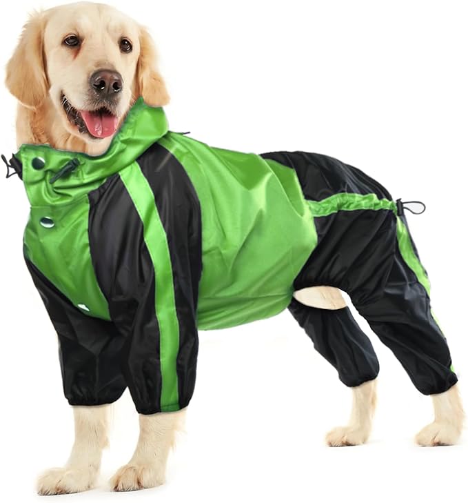 Dog Raincoat, Lightweight Rain Jacket, Adjustable 4-Legs Pet Poncho with Hood, Snow-Proof Dog Vest Rainwear, Rain Clothes Apparel with Leash Hole