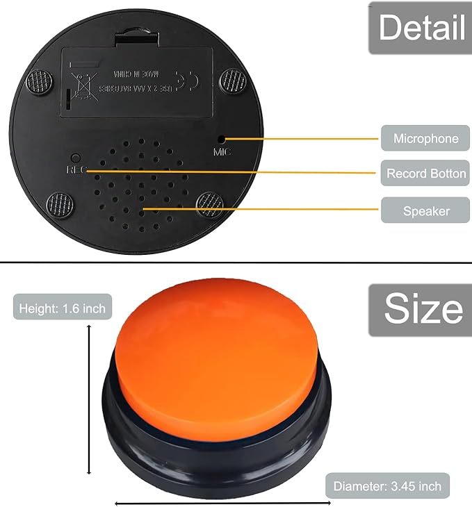12 Color Voice Recording Button, Dog Buttons for Communication Pet Training Buzzer, 30 Second Record & Playback, Funny Gift for Study Office Home wtih Whire and Coffee