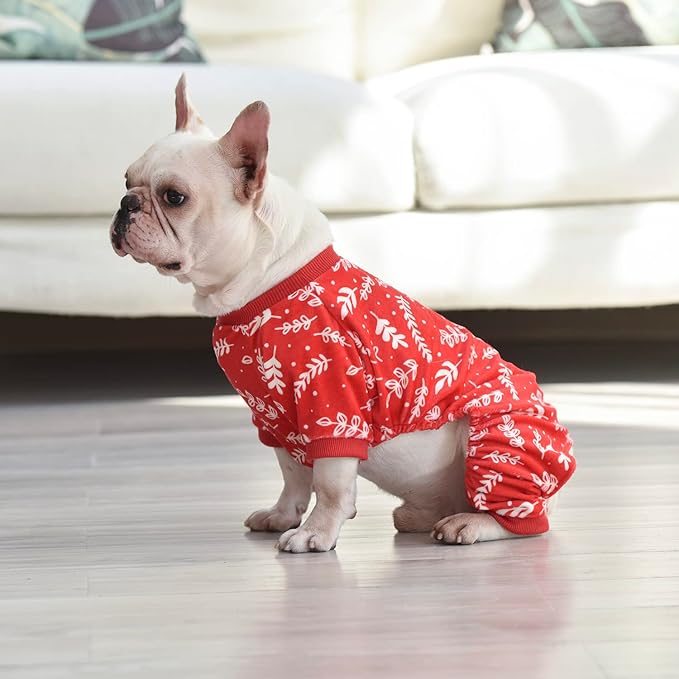 CuteBone Soft & Stretchy Christmas Dog Pajamas - Cozy Pet Jammies Breathable Jumpsuit for Small Dogs - All-Season Comfy Outfit Easy-On Pullover Design - Keeps Pets Warm & Comfortable P18L