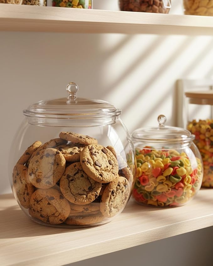 Rocutus Candy & Cookie Jar with Airtight Lid, Plastic Candy Jar Cookie Jar Jar for Pantry Organization, Sugar, Flour, Pasta, Dog Treats, Clear Food Storage Canister & Home Decoration (1.5 Gallon)