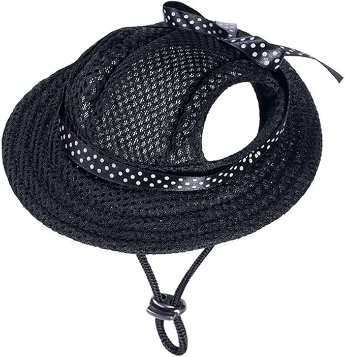 Round Brim Princess Hat Visor Hat Pet Dog Mesh Porous Sun Hat with Ear Holes for Small, Extra Small Dog Teddy, Pug, Chihuahua, Shih Tzu, Yorkshire Terriers, Papillon Black L