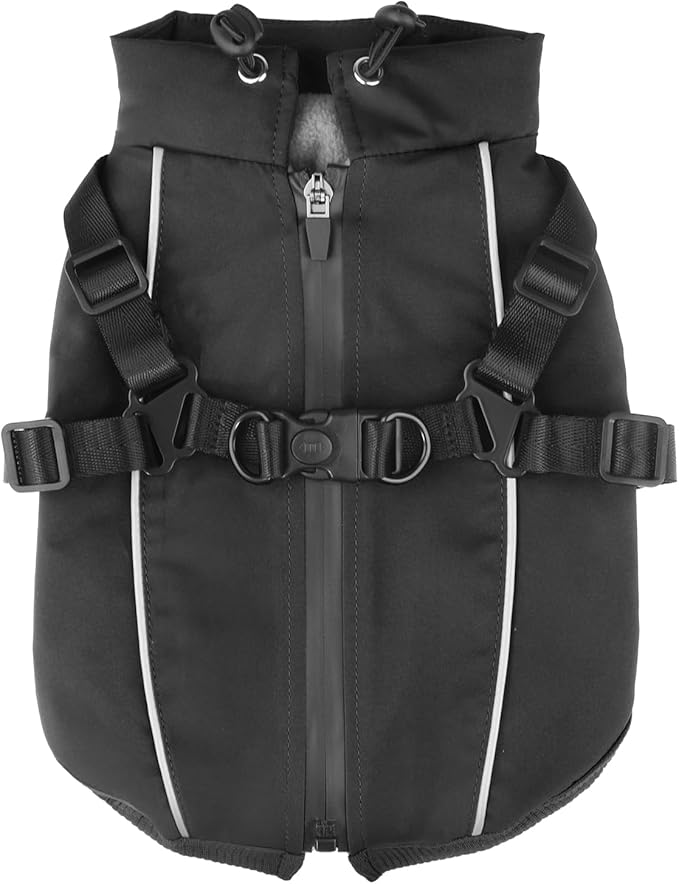 Dog Winter Coat Reflective Water-Resistant Jacket, Fleece Lined Windproof Puppy Coat with Back Zipper & D-Ring, Cold Weather Dog Coats for Small Medium Dogs (XXL, Black)