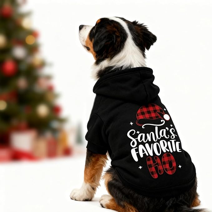 EXPAWLORER Dog Christmas Hoodie - Dog Christmas Sweater Xmas Sweatshirt with Santa Hat Print, Warm Fleece Lined Holiday Pet Outfit with Leash Hole, Cozy Soft Pet Clothes Coat for Large Dogs, XL
