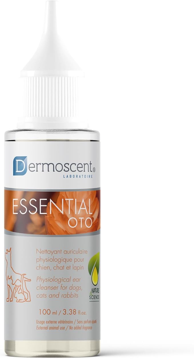 Dermoscent Essential OTO Ear Cleaner for Dogs, Cats, and Rabbits | 100% Natural Formula with Hemp Seed Oil, Gentle Earwax Removal, Odour Control, Ideal for Sensitive Ears