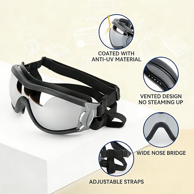 PETLESO Dog Goggles for Small Breeds, UV Protection Dog Sunglasses with Adjustable Straps, Windproof Pet Eyewear for Small Pet, Soft Frame, S