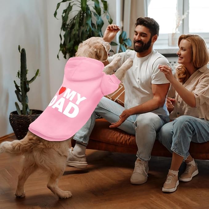 GreenJoy Dog Sweater Dog Hoodie Cold Weather Dog Coat Hooded Sweatshirt for Puppies,Cats, Small Medium Large Dogs (Pink(I Love My Dad), XX-Large)