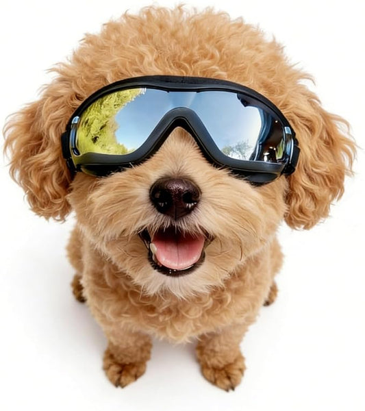 Enjoying Dog Sunglasses Small Breed, Dog Goggles UV Protection, Cycling Eye Protection for Small Dogs, Outdoors Breathable Windproof Dustproof Anti-Fog, Adjustable Straps, Black