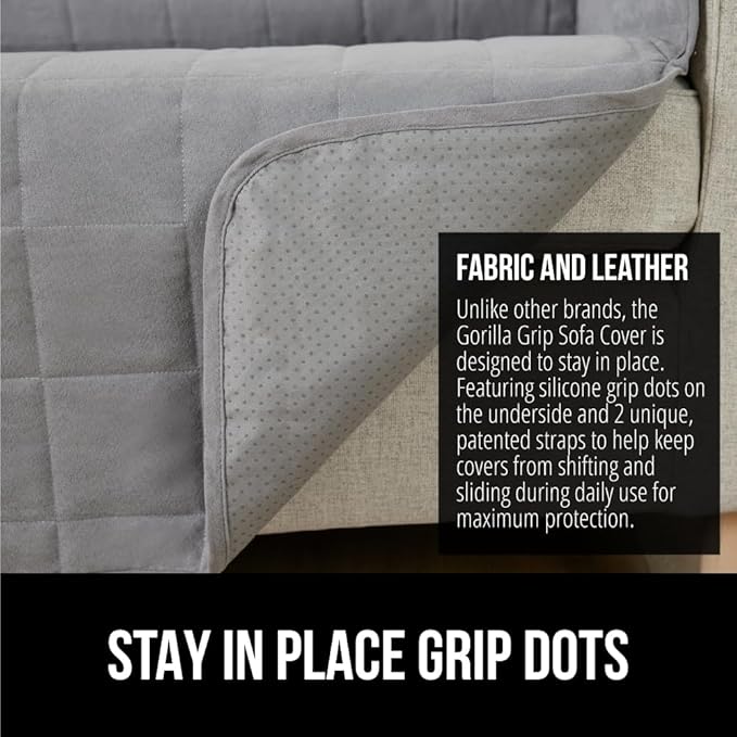 GORILLA GRIP Patented Waterproof Slip-Resistant 23" Chair Protector Cover, for Leather or Fabric Couch Cushion, Large Microsuede Furniture Covers Dogs Pets Machine Washable Slipcover, Gray