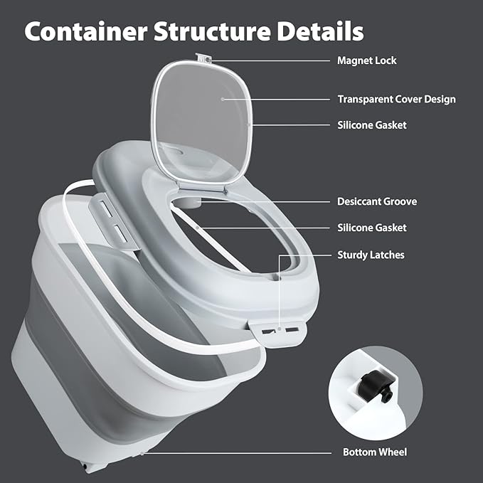 Cereal Rice Storage Containers, 20 to 50Lbs Collapsible Dry Food Dispenser Bins with Airtight Flip Lid Rolling Wheel, Kitchen Pantry to Store Sugar Flour, Dog Pet Cat Food Holder Container