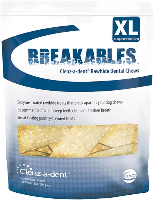 CEVA Animal Health Breakables Clenz-A-Dent Rawhide Dental Chews for Dogs, X-Large/> 55 lb/15 Count