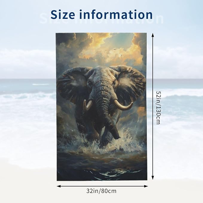 Elephant Beach Towel 31inx51in, Animal Wildlife Sand-Free Microfiber Bath Towel Ultra Soft Quick Dry Pool Towel Absorbent Towel Lightweight Towel for Swimming Bathroom Decor