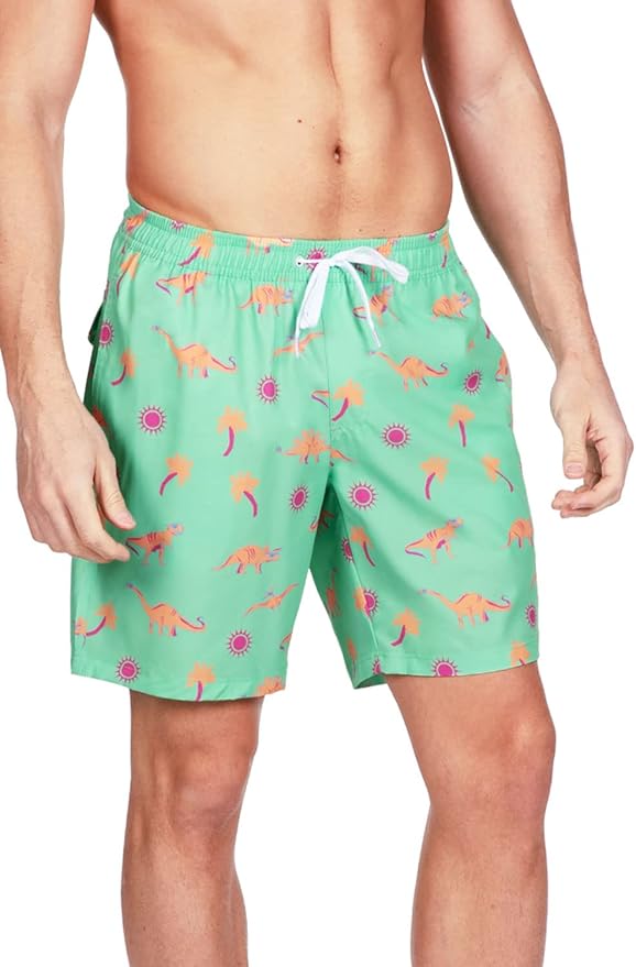 Tipsy Elves Men's Stretch Swim Trunks 7 Inch Inseam 4-Way Stretch with Mesh Liner - Quick-Dry Funny Swimwear Bathing Suit